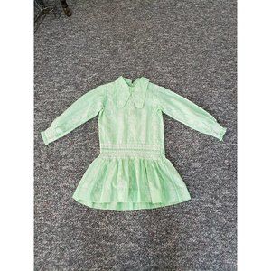 Vintage 70s Green and White Homemade Drop Waist‎ Girl's Dress